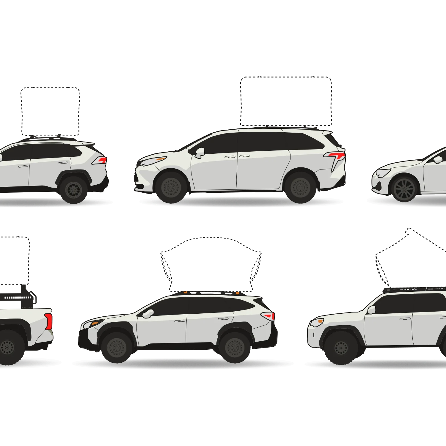 Illustratie voertuigen + daktent